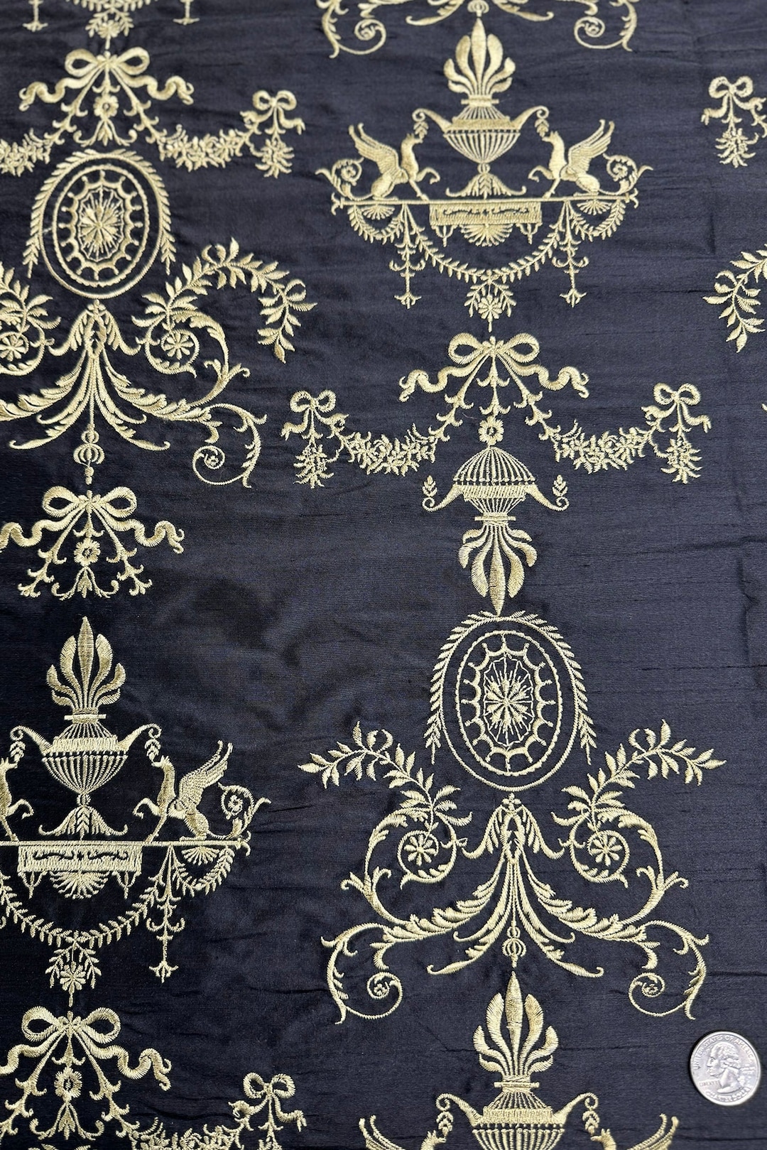 Beige/Gold Embroidered Dupioni Silk main image 1