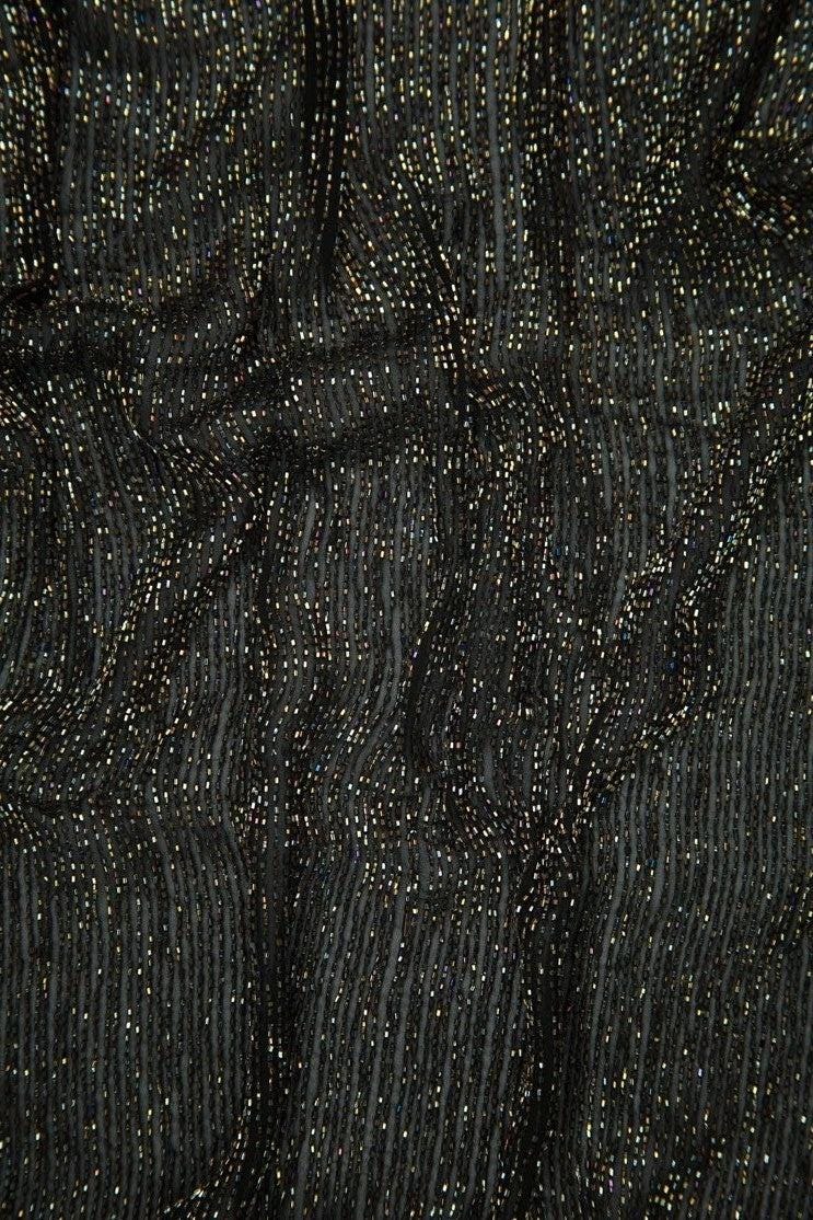 Jet Black Micro Bugle Beads on Silk Georgette Fabric main image 1