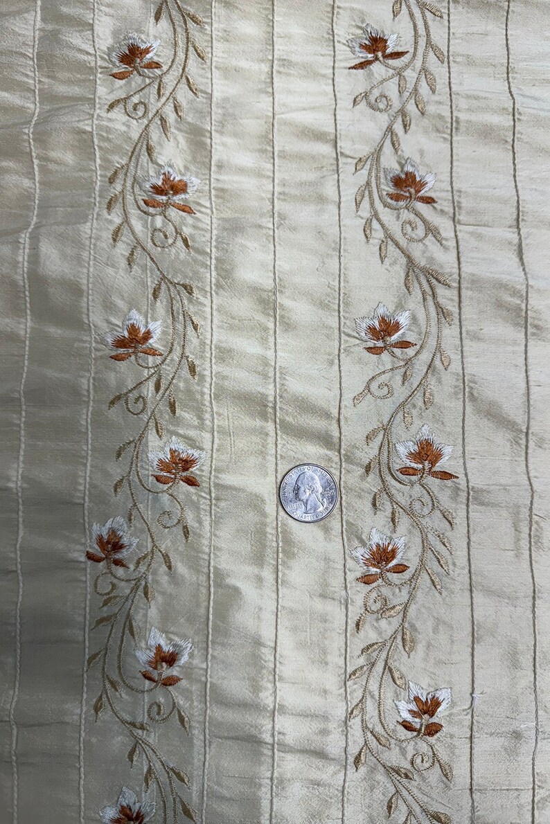Dark Beige/Multicolor Embroidered Dupioni Silk MED-400/3 main image 1