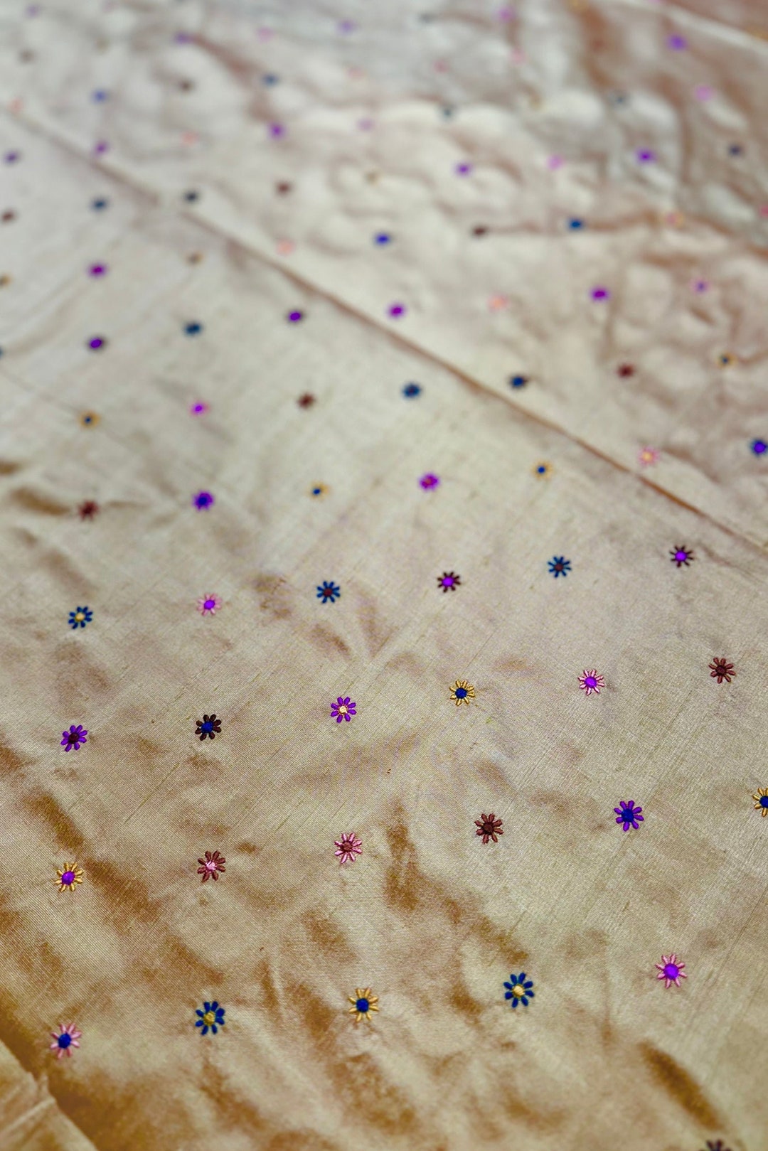 Yellow Gold/Multicolor Embroidered Dupioni Silk main image 1