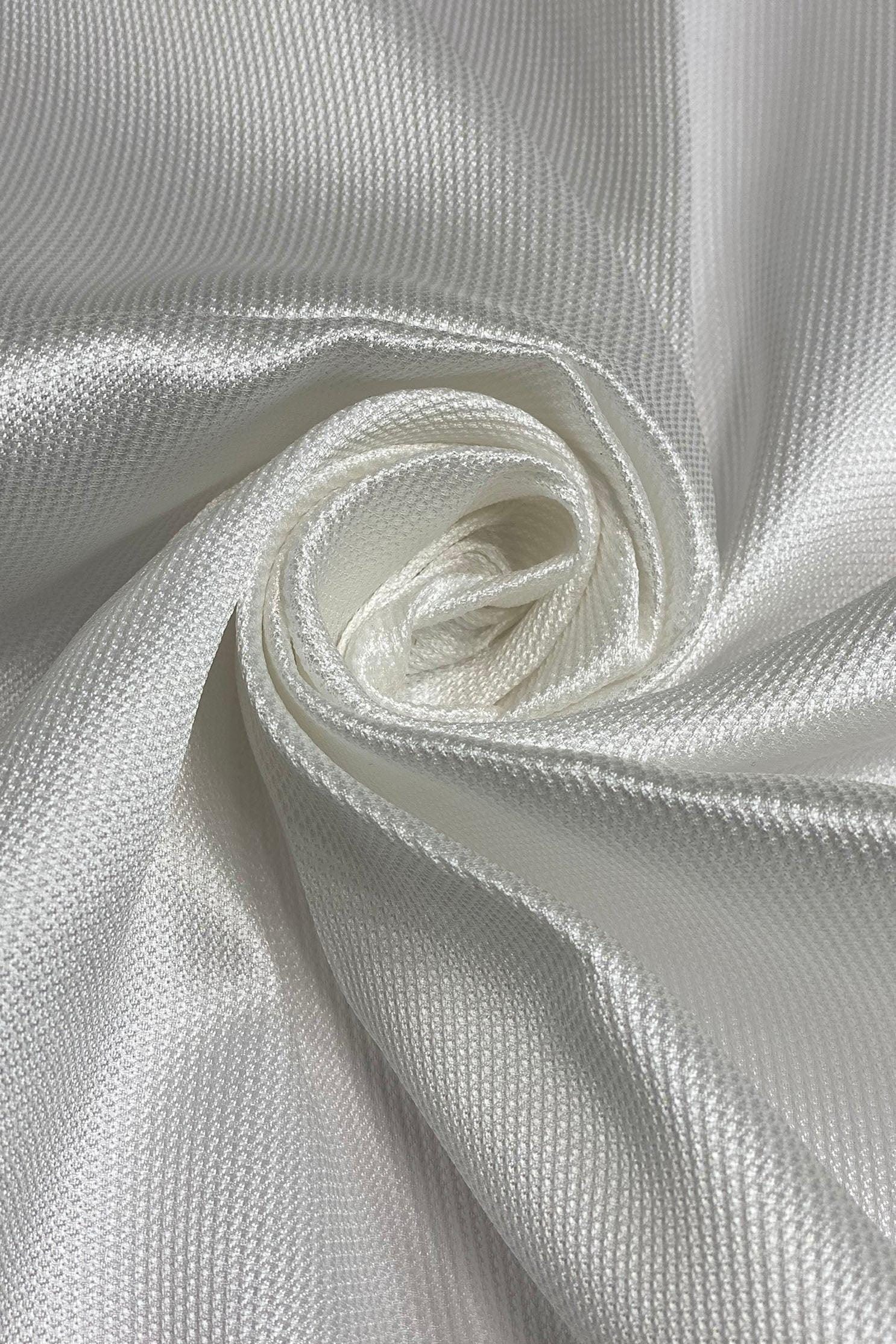 Blanco White Italian Silk Blend Mikado Pique Fabric