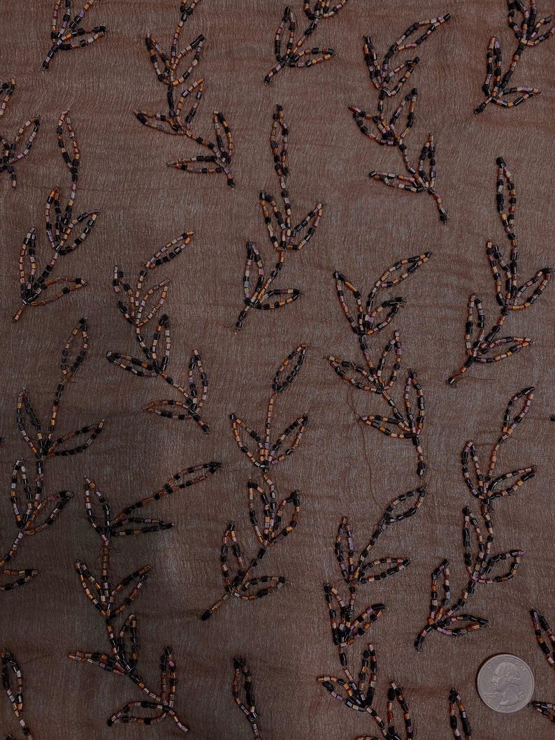 Matte Silver Sequins & Beads on Chiffon JEC-132-16 Fabric