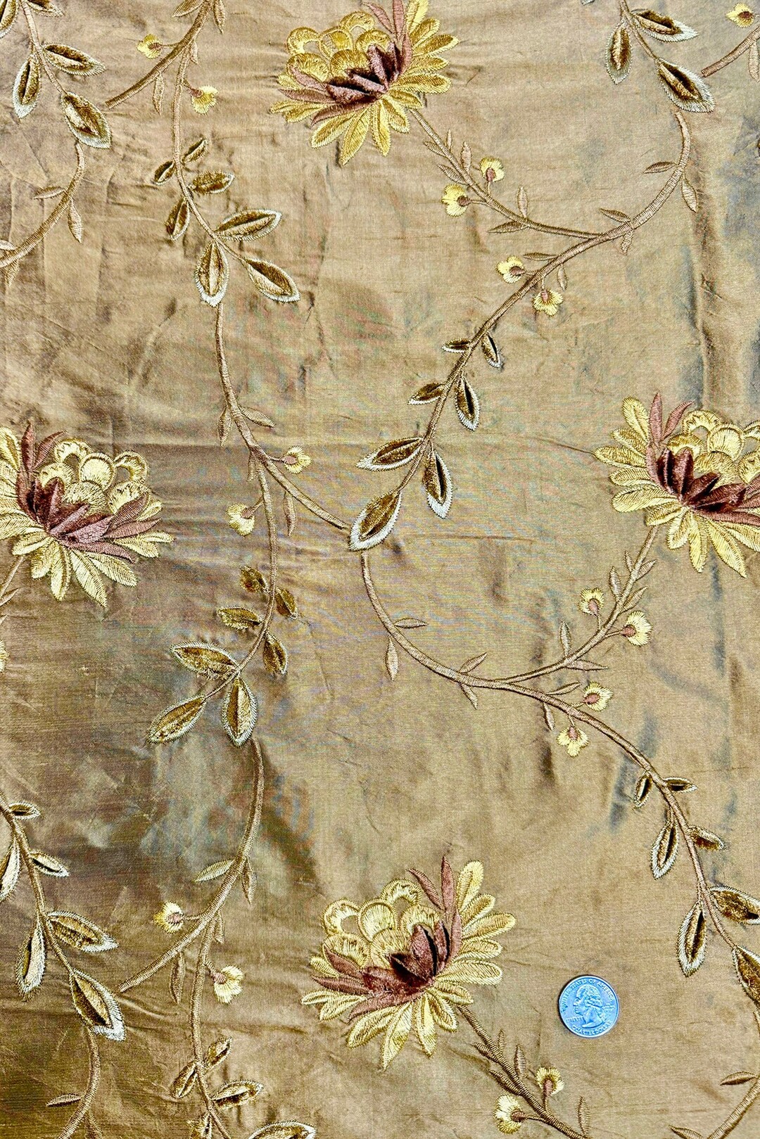 Iridescent Red/Gold Embroidered Dupioni Silk MED-198/2 main image 1