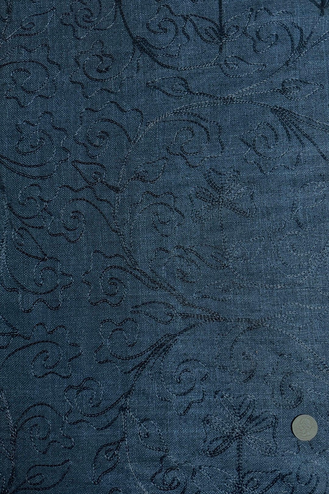 Black Embroidered Silk Linen MEMT-026-04 main image 1