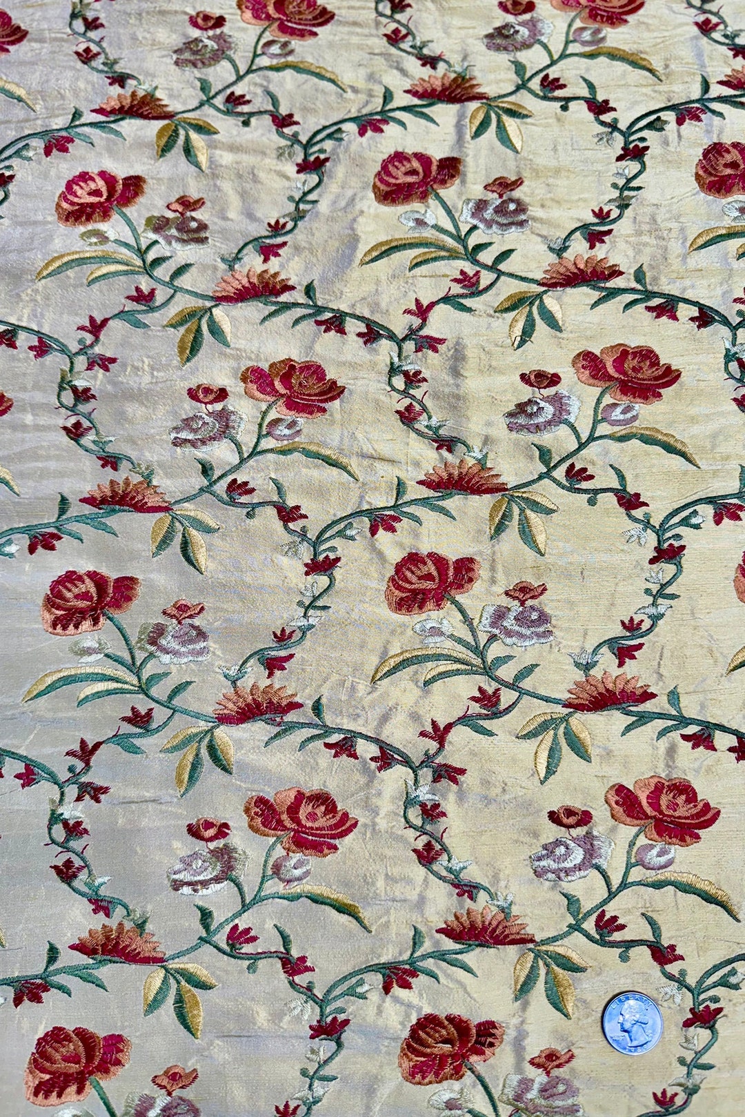 Black/Gold Embroidered Dupioni Silk