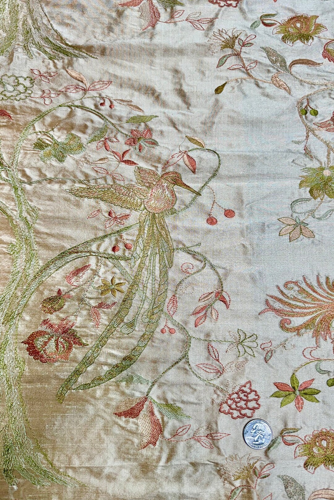 Tan/Beige Embroidered Dupioni Silk