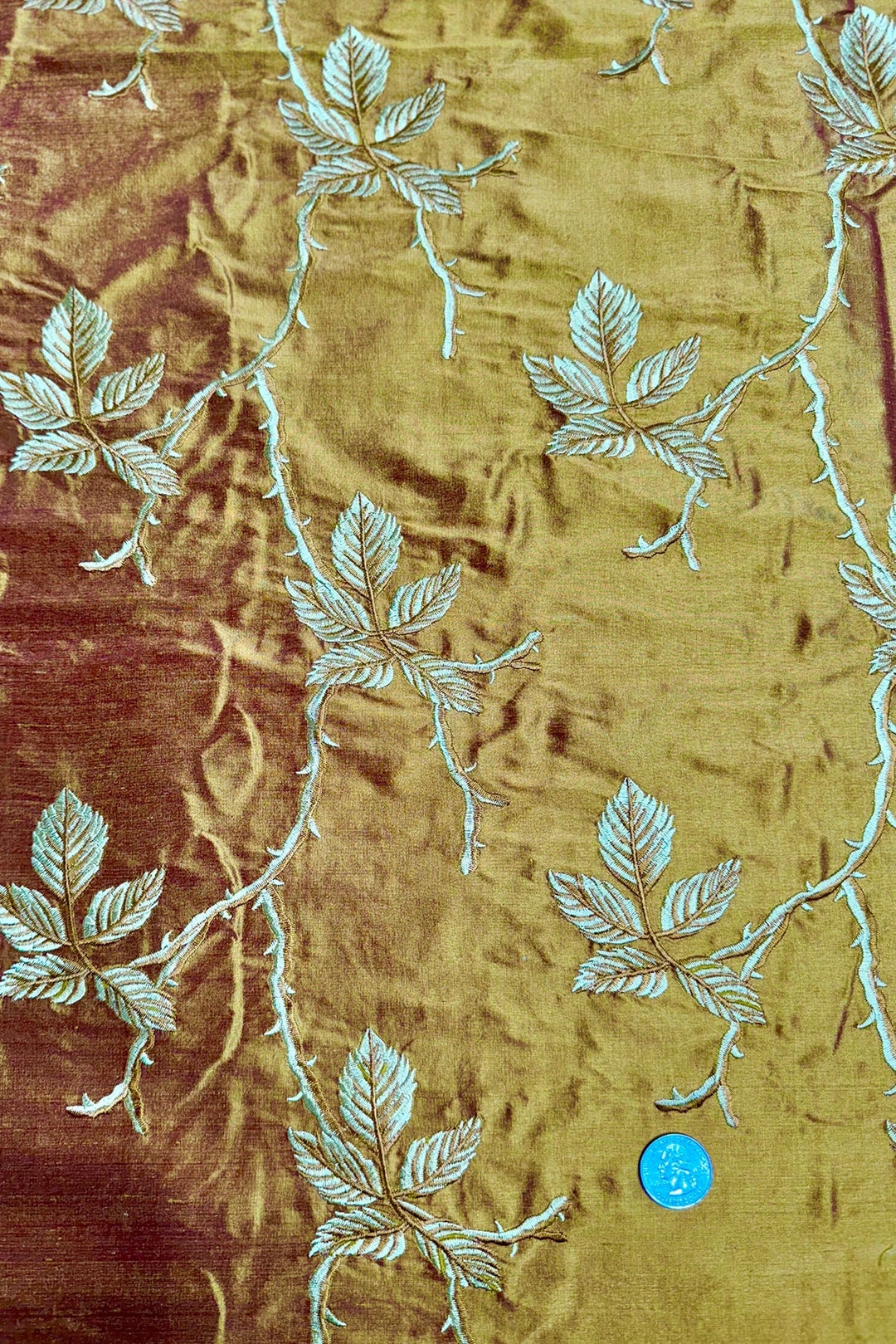 Black/Maroon Iridescent Embroidered Dupioni Silk main image 1