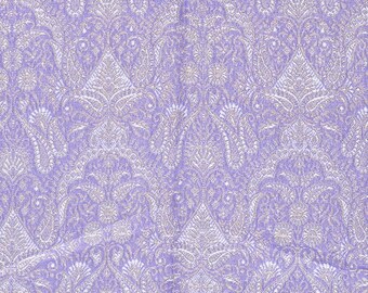 May include: A purple fabric with a white paisley pattern. The fabric has a textured, woven look.