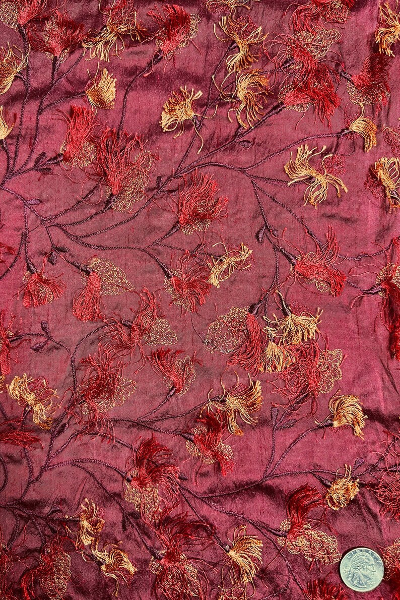 Military Green Embroidered Dupioni Silk