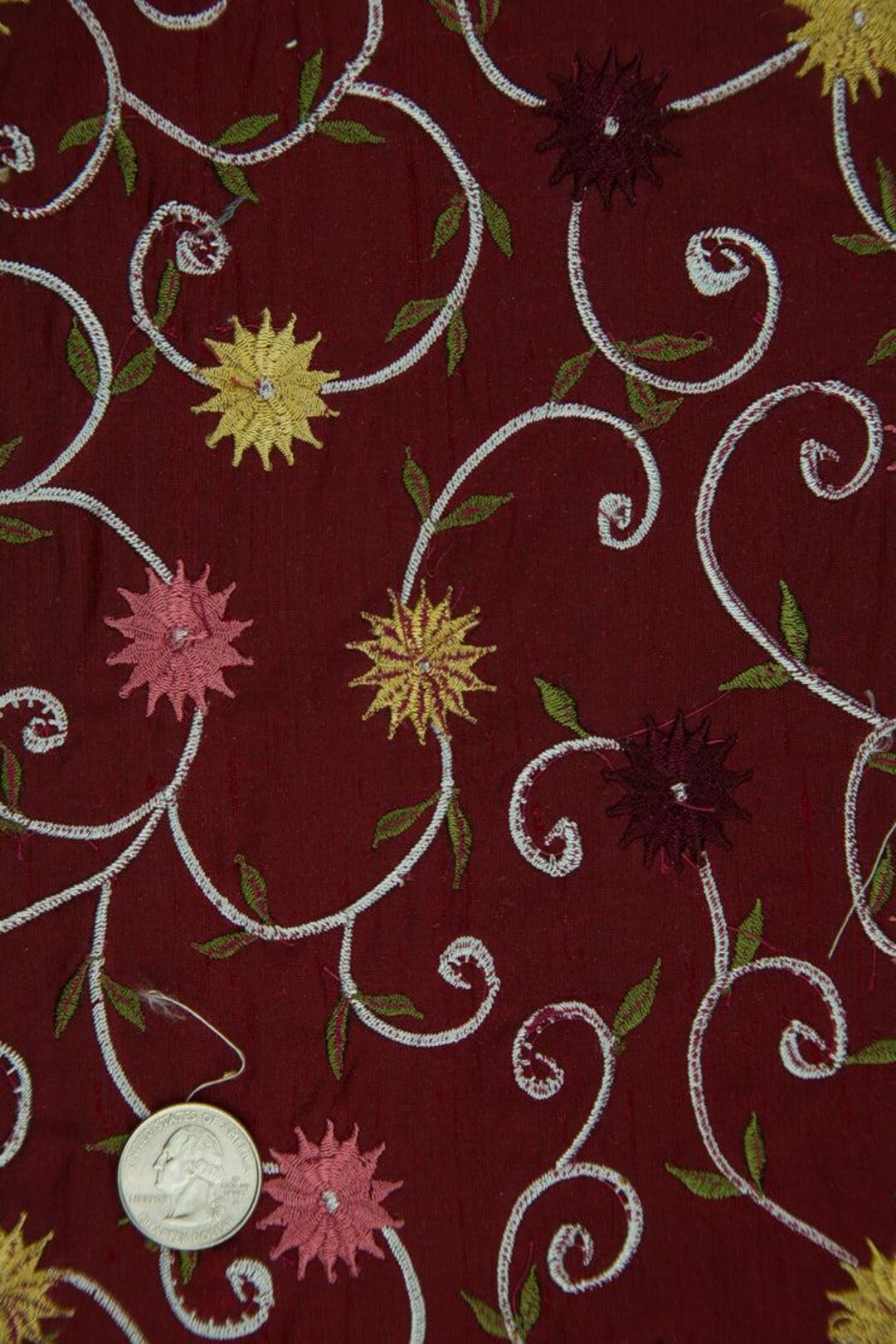Black/Gold Embroidered Dupioni Silk MED-214/2