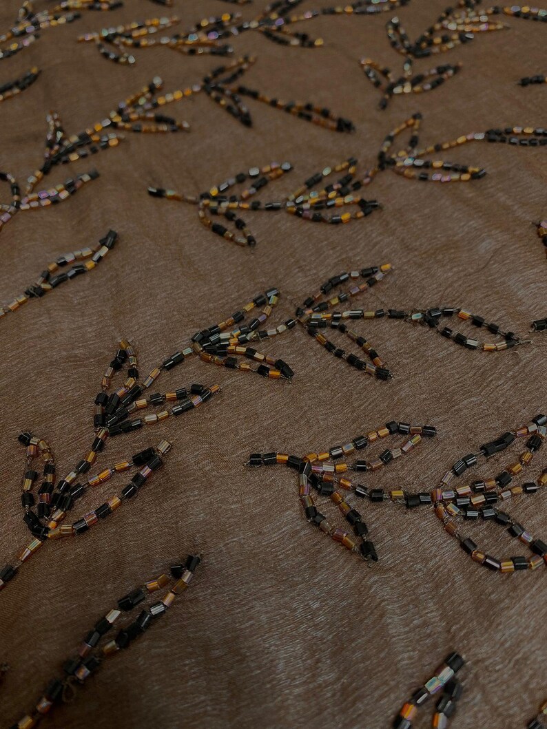 Light Olive Sequin & Beads On Chiffon JEC-136-2 Fabric