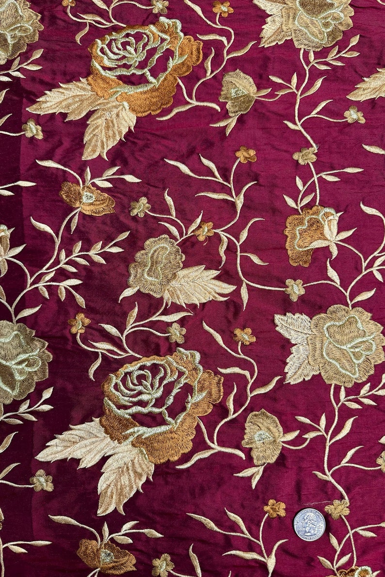Sponge/Multicolor Embroidered Dupioni Silk