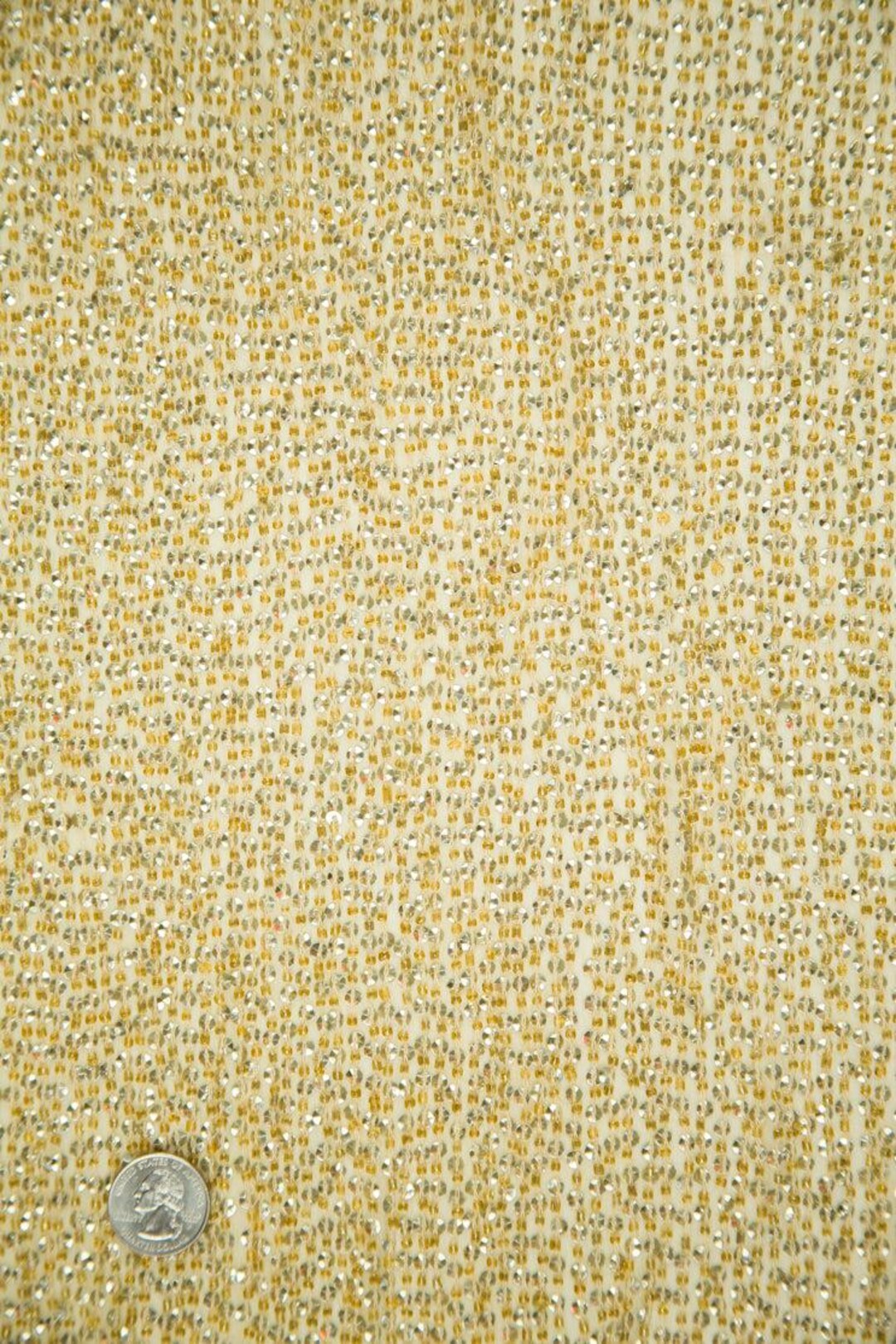 Matte Gold Sequins & Beads on Chiffon Fabric