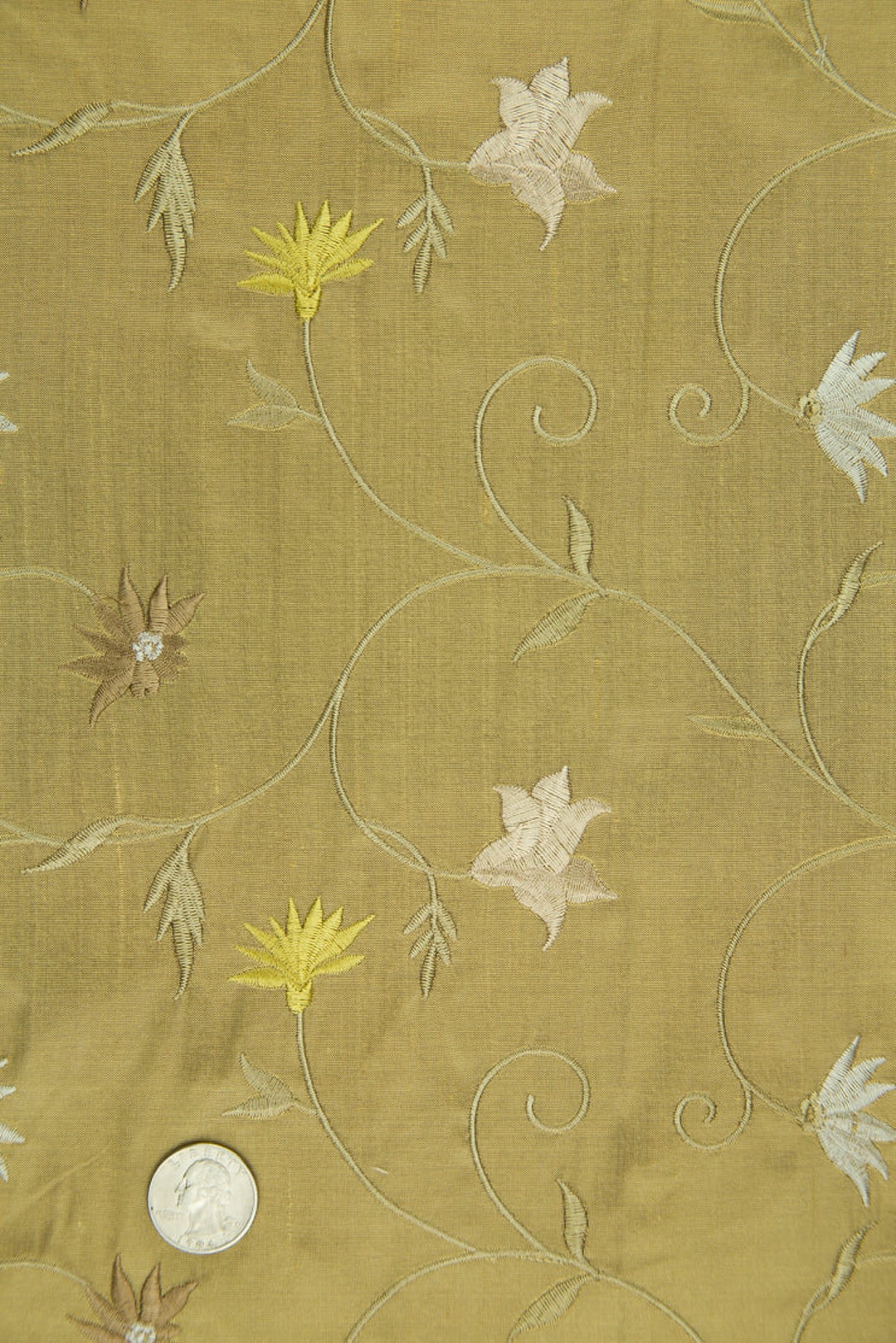 Embroidered Dupioni Silk MED-058 Fabric