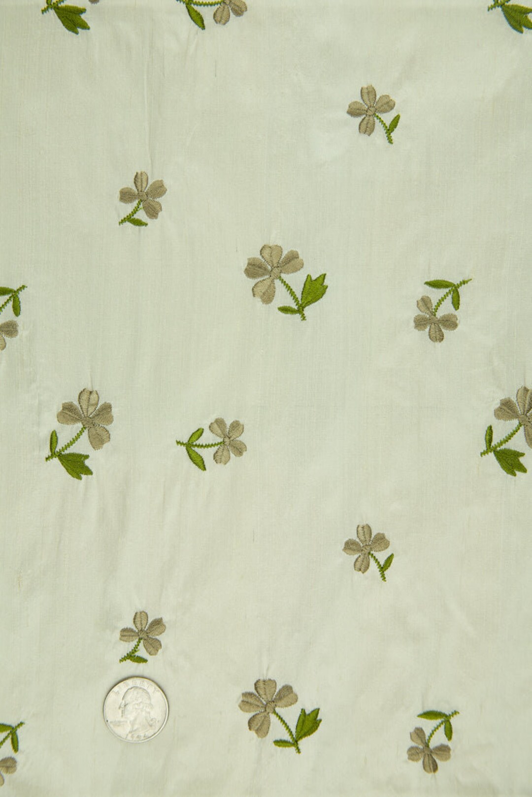 Iridescent Hazel/Red Embroidered Dupioni Silk main image 1