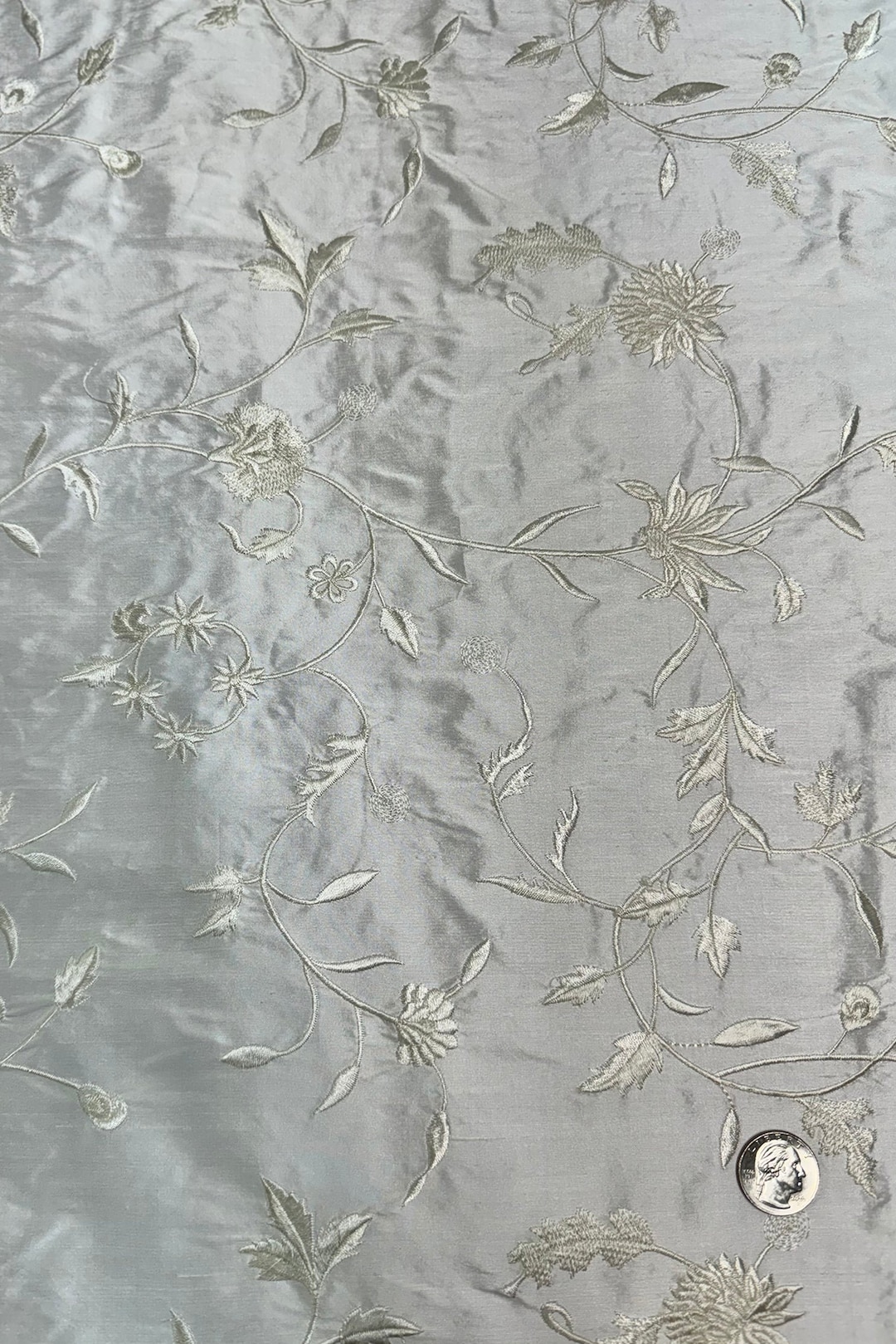 Ivory Embrodiered Silk Dupioni
