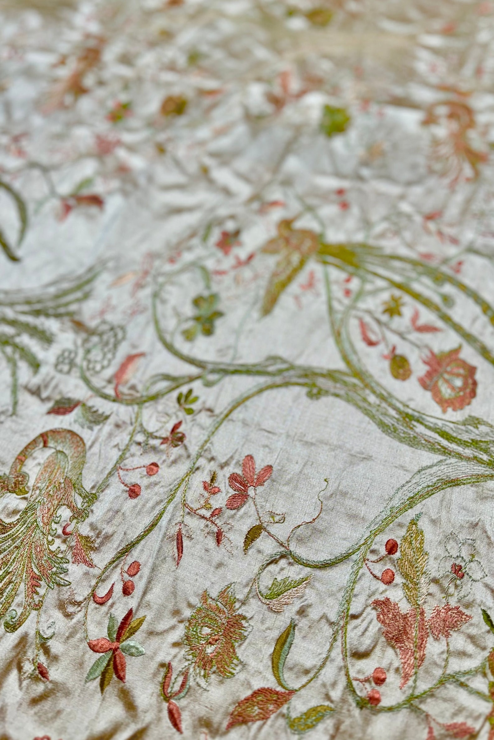Ivory/Multicolor Embroidered Dupioni Silk