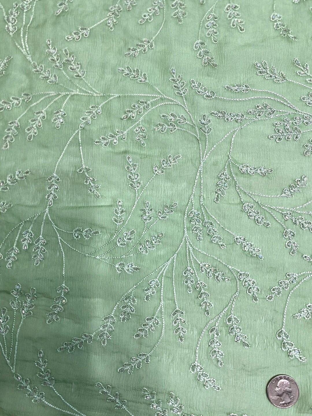 Clay Taffy Sequins & Beads on Chiffon JEC-132-3A Fabric