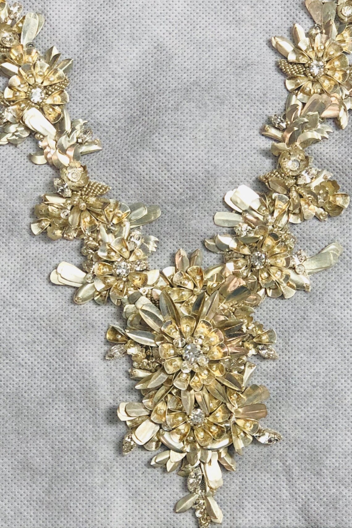 White Hand Beaded Applique MOTIF-125 Fabric main image 0