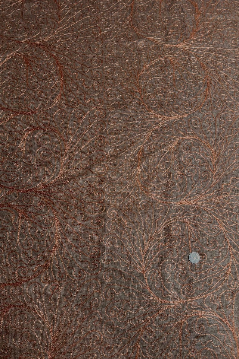 Ivory Green Embroidered Silk Linen MEMT-020-07 main image 1