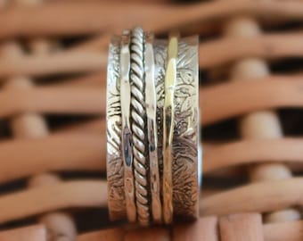 Wide Band Thumb Ring | Silver Spinner Ring | Silver Fidget Ring| 925 Sterling Silver Ring for Women| Meditation Ring| Dual Tone Spinner Ring