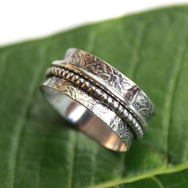 Wide Band Thumb Ring | Silver Spinner Ring | Silver Fidget Ring | 925 Sterling Silver Ring for Women| Meditation Ring| Handmade Spinner Ring