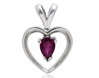 925 Sterling Silver Pendant | Garnet Pendant | Gemstone Pendant | Dainty Pendant | Solid Silver Pendant | Heart Shaped Pendant |Wedding Gift