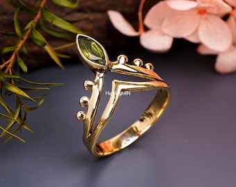 Statement Ring | Gemstone Ring | Peridot Gemstone Ring | Gold Polished Ring | Dainty Ring | Peridot Ring | Handmade Ring | Anniversary Gift