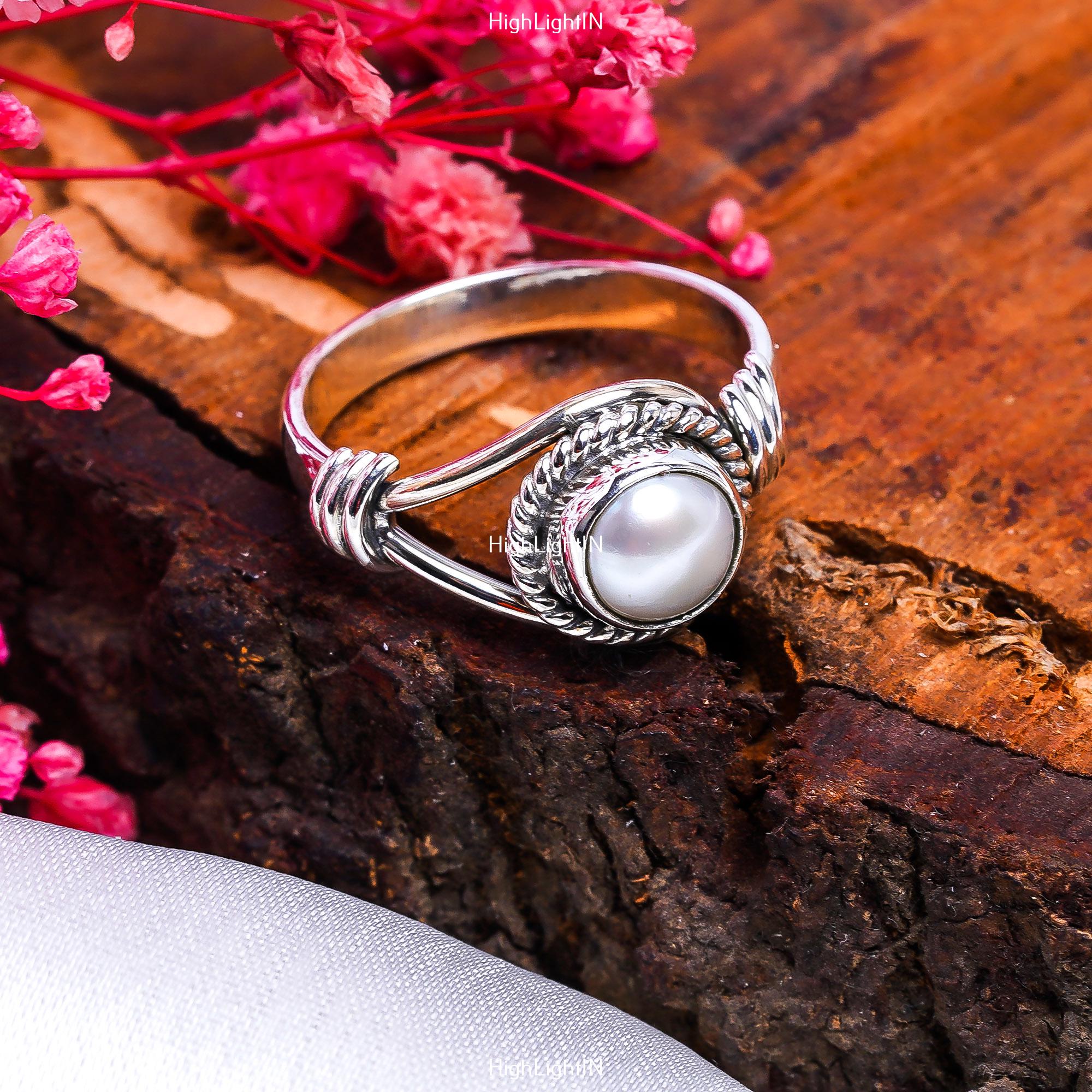 Dainty Pearl Ring | 925 Sterling Silver Ring | Worry Ring | Pearl 