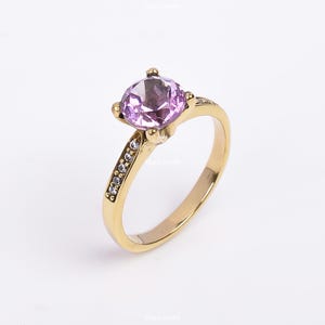 925 Sterling Silber Ring | Natürlicher Amethyst-Edelsteinring | CZ Ring | Vergoldeter Silberring | Zierlicher Ring | Versprechen Ring | Verlobungsring