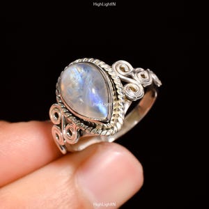 Rainbow Moonstone Ring | 925 Sterling Silver Ring | Handcrafted Ring | Rainbow Gemstone Ring | Dainty Ring | Promise Ring | Anniversary Ring