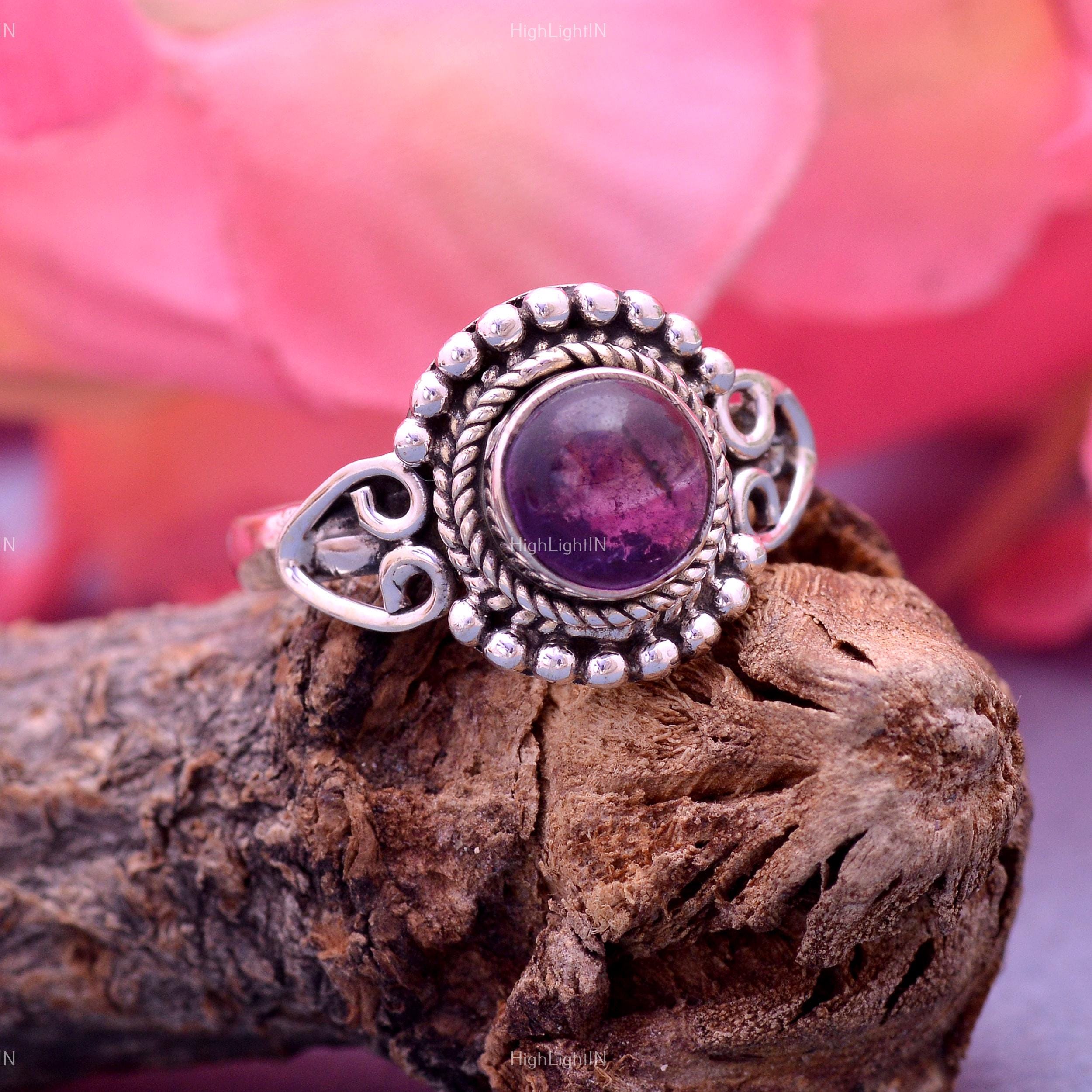Bague Cabochon Améthyste Réglable - Agate et Lune