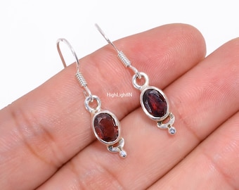 925 Sterling Silver Earrings| Drop Elegant Earrings | Women Earrings| Minimalist Jewelry| Dangle Earrings |Natural Garnet Gemstone Earrings