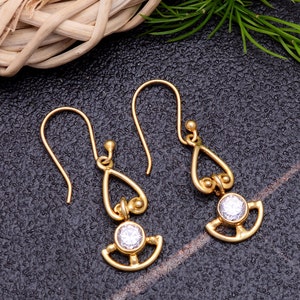 Stunning 925 Sterling Silver Earrings | Gold Plated CZ Earrings | CZ Silver Earrings | Round Cubic Zirconia Gemstone | Handcrafted Earrings