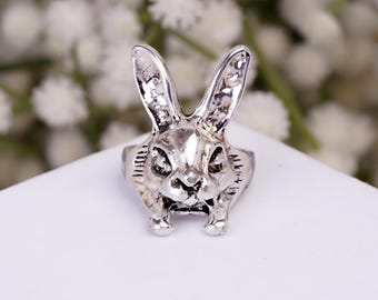 Rabbit Skull Ring, Gothic Bunny Ring, Dark Fantasy Statement Ring, Animal Skull Jewelry, Punk Ring for Men, Halloween Accessory