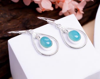 925 Sterlingsilber Ohrringe | Handgefertigte Silber Ohrringe | Zierliche Ohrhänger | Baumelnde Ohrringe | Minimalistische Ohrringe | Aquamarin Ohrringe