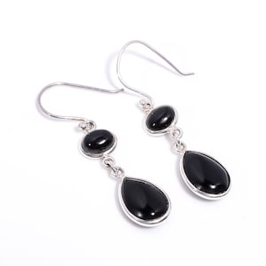 Natural Black Onyx Gemstone Earrings | Drop Earrings | 925 Sterling Silver Earrings | Women Earrings | Dangle Earrings | Minimalist Jewelry