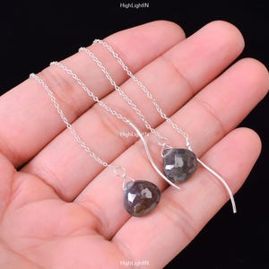 Boucles d'oreilles en argent sterling 925 | Pendants et pendants d'oreilles | Boucles d'oreilles labradorite| Boucles d'oreilles en pierres précieuses véritables | Boucles d'oreilles pendantes à enfiler