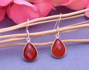 Pendientes de cornalina de plata de ley 925 / Pendientes de piedras preciosas / Pendientes colgantes / Pendientes hechos a mano / Pendientes de piedras preciosas de cornalina naranja natural