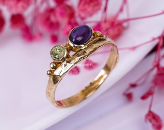 Amethyst & Citrine Gold Plated Ring | 925 Sterling Silver Ring | Gemstone Ring | Dainty Ring | Elegant Jewellery