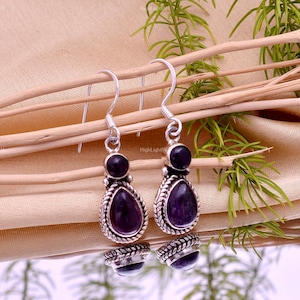 925 Sterling Silver Amethyst Earrings | Gemstone Earrings | Dangling Earrings | Handcrafted Amethyst Earrings | 925 Sterling Silver Earrings