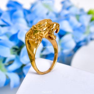 Jaguar Ring | Brass Ring | Gold Polished Ring | Dainty Ring | Minimalist Jewelry | Roaring Wild Jaguar Ring | Men&#39;s Ring | Elegant Ring