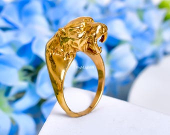 Jaguar Ring | Messing Ring | Gold Polierter Ring | Zierlicher Ring | Minimalistischer Schmuck | Wilder Jaguar Ring | Herren Ring | Eleganter Ring