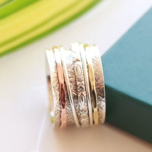 Sterling Silver Spinner Ring | Three Tone Sterling Silver Ring | Thumb Ring | Fidget Ring |Meditation Ring | Anti-Anxiety Ring |Healing Ring