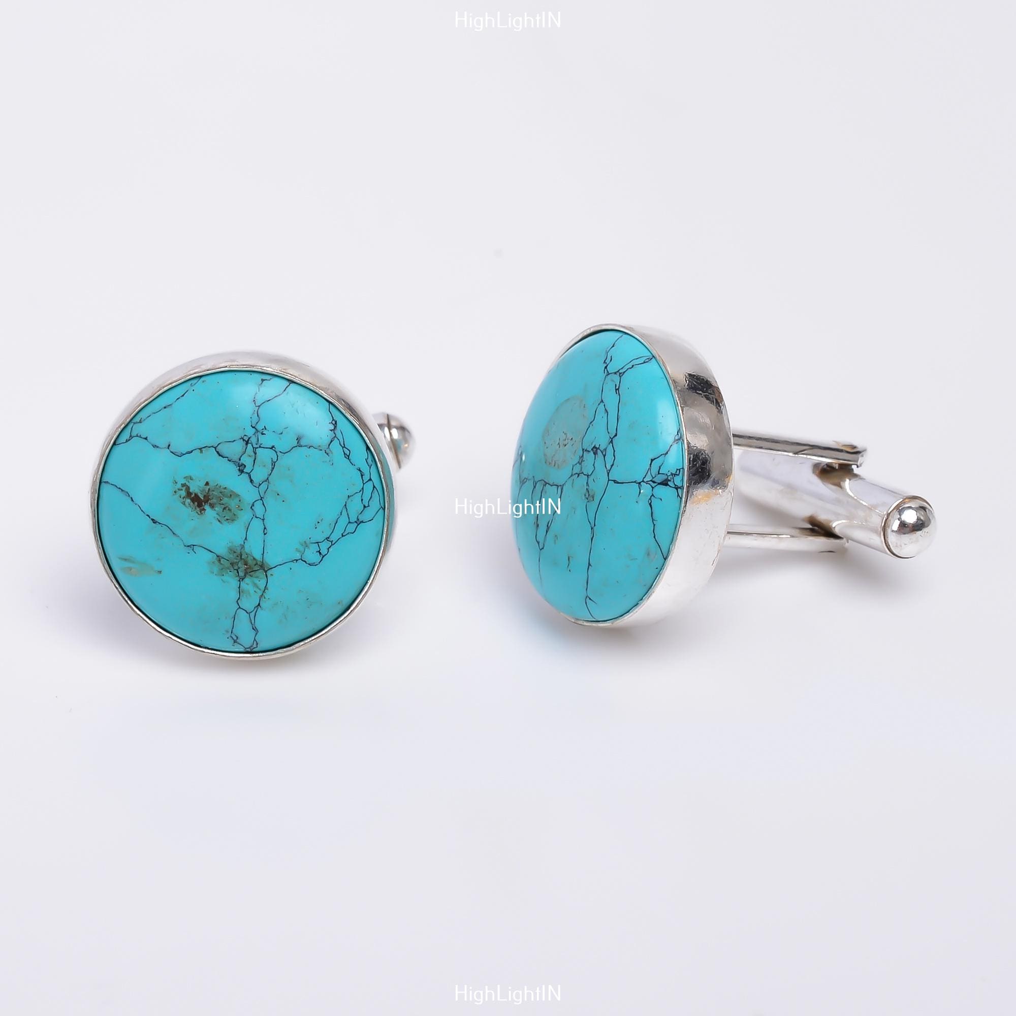Boutons De Manchette En Argent 925 Avec Pierre Labradorite - Faits Main En Inde - Neuf