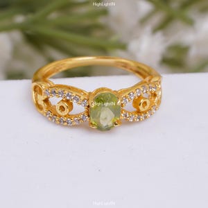 Peridot Ring | Natural Gemstone Ring | Cubic Zirconia Ring | 925 Sterling Silver Ring | Handcrafted Ring | Minimalist Jewelry | Women&#39;s Ring