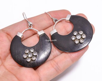925 Sterling Silver Earrings |Wood Earrings | Cubic Zirconia Women Earrings | Natural Gemstone Earrings | Drop Earrings | Minimalist Jewelry