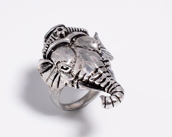 Elephant Ring, Ganesha Inspired Ring, Boho Statement Ring, Animal Jewelry for Men, Vintage Elephant Head Ring, Spiritual Gift, Unisex Ring