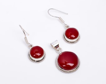 Carnelian Earrings & Pendant Combo | Natural Gemstone | 925 Sterling Silver | Women Drop Earrings | Minimalist Jewelry | Handcrafted Jewelry