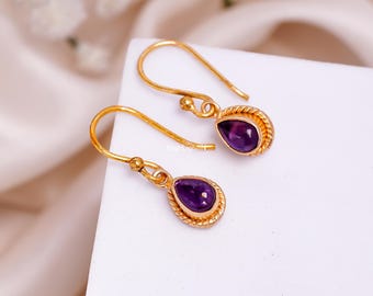 925 Sterling Silver Earrings | Amethyst Earrings | Dangle Earrings | Women Earrings | Natural Gemstone | Drop Earrings | Minimalist Jewelry